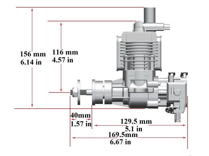 26cc Single Cylinder Side Exhaust 2-Stroke Petrol Engine
